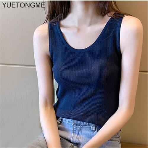 Tank Top Women White 2021 Summer Casual Fitness Vest Candy Colors Knitted Sexy Top Women TSP174