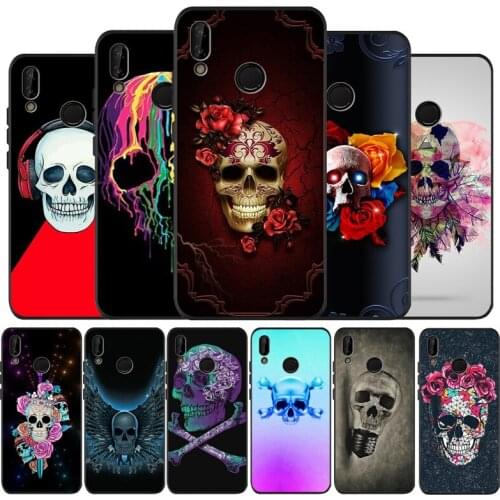Fashion Cool Skull Art black Silicone soft Phone Case for huawei P40 P30 P20 P10 Pro P9 Lite Psmart 2019 Y6 Y9 cover