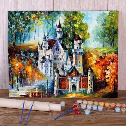 Oil Painting Style Castle DIY Painting By Numbers Kit Acrylic Paints 50*70 Canvas Pictures Home Decor For Kids Wall Handicraft