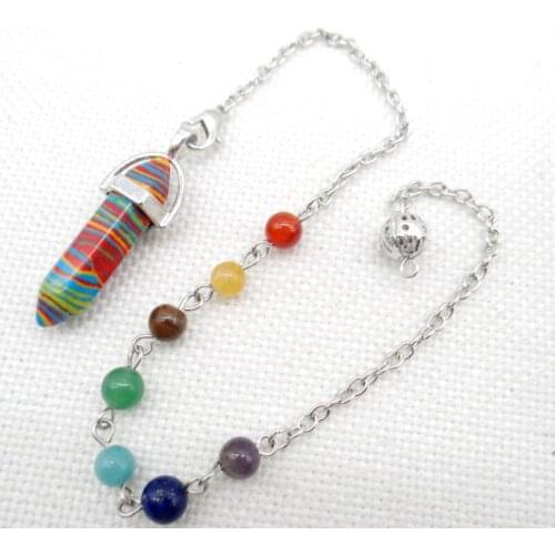 Natural Gem Stone Quartz Crystal Turquoise lapis 7 Chakra Reiki Healing Hexagonal Pendulum Pendant Hex For Dowsing Divination