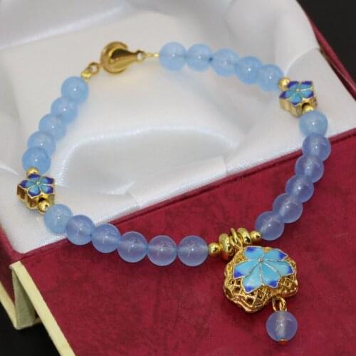 New Arrival Top Quality Girls Party Gifts Jades 6mm Blue Natural Stone Chalcedony Ronnd Beads Original Design 7.5inch B2740