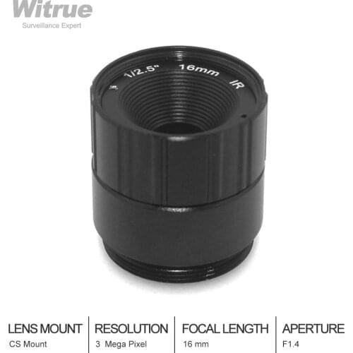 Witrue HD CCTV Lens 16mm 3 Megapixel CS Mount F1.4 Aperture 1/2.7" for Security CCTV Cameras