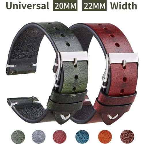 22mm 20mm Oil Wax Cow Leather Strap For HUAWEI GT 2/Amazfit GTR 2 GTS/Samsung Galaxy Watch 3/Oneplus/Xiaomi Smart Watchband