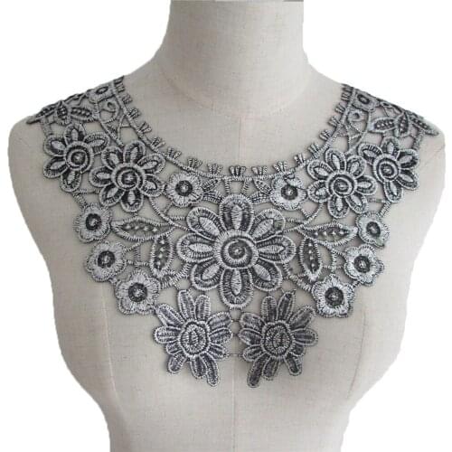 Silver fake collar decoration womens embroidery applique fabric DIY clothing supplies material accessories 1 piece for sale