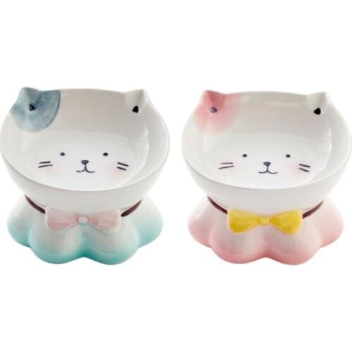 Cute Cat Shaped Pet Food Bowl Ceramic Spine Protection Cartoon Decoration Bowl Dropship