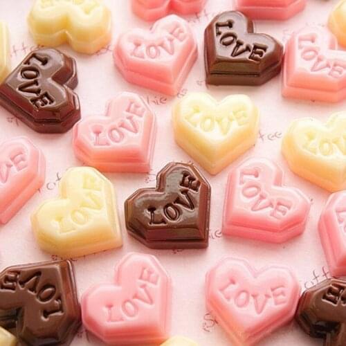 Tanduzi 20PCS Resin Sweet Heart Flatback Resins Chocolates Love Flat Back Cabochons Scrapbooking DIY Deco Parts Simulation Food