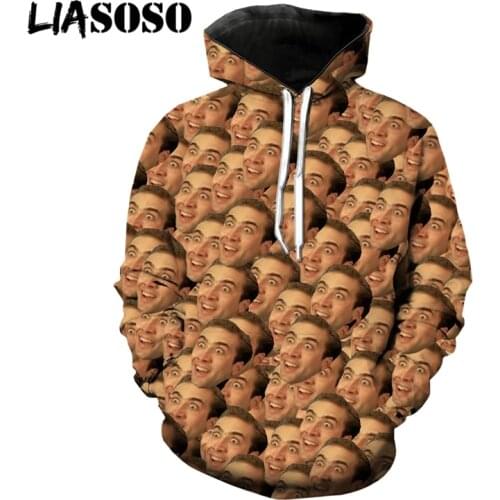 LIASOSO 3D Print Women Men Movie Star Nicolas Cage Hooded Hoodies Sweatshirts Pullover Harajuku Streetwear Funny Hip Pop Tops