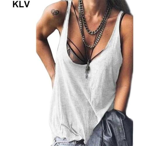 Womens Sexy Sleeveless Tank Top Low Cut Neckline Solid Color Loose Casual Beach Cami Vest Swimsuit Cover Up Streetwear