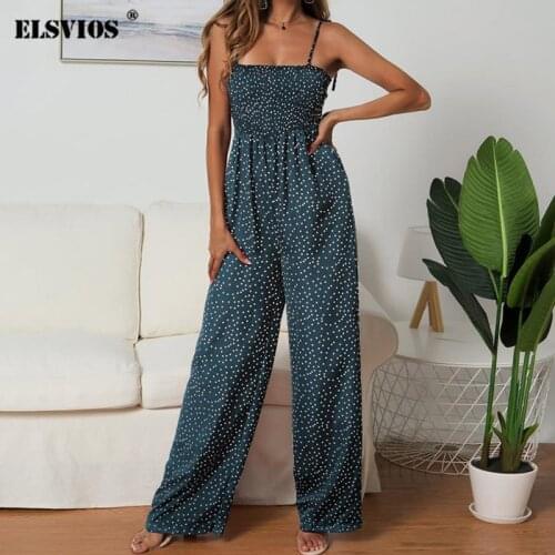 Womens 2021 Hot Sale Spring And Summer New Sexy Polka Dot Sling Jumpsuit Casual Loose Trousers Temperament Commute Pants Suit