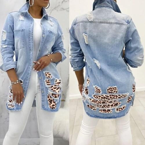 2021 Spring Autumn Winter Girl Fashion Coat Women Casual Office Sexy Vintage Loose Leopard Print Plus Size Denim Outerwear S-3XL