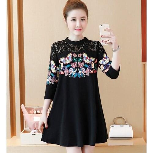 5Xl Plus Big Size Women Clothing 2020 Spring Autumn Winter Korean Vestidos New Cute Sweet Black Lace Dress Female A2734