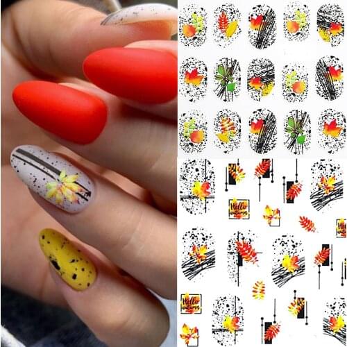 1pc Fall Nail Stickers Maple Leaf Autumn Maple Leaf Nail Art Stickers 3D Gold Fall Design Polish Decals Line Adhesive Sliders