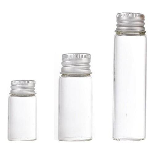 100pcs/lot 2ml 4ml 6ml Mini Glass Sample Vial Bottle With Silver Aluminium Cap Candy Seed Storage Transparent Jars