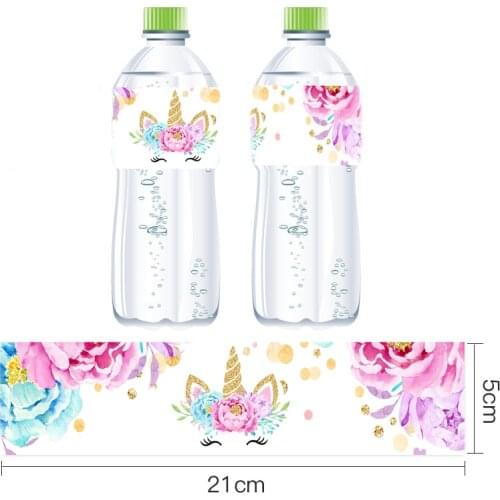Omilut 12pcs Unicorn Party Mineral Water Bottle Label Pink Baby Shower Girl Birthday Party Decor Bottle Label Stickers 1th Party