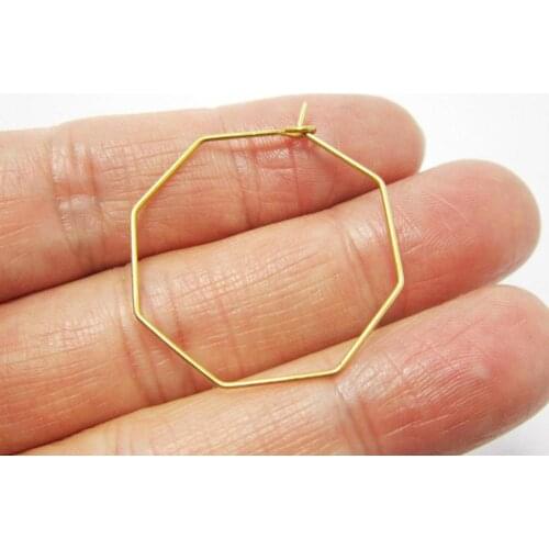 Brass ear wire 33x28x0.7mm Octagon Raw brass Earrings hoops Geometic earlobe findings -20pcs R341
