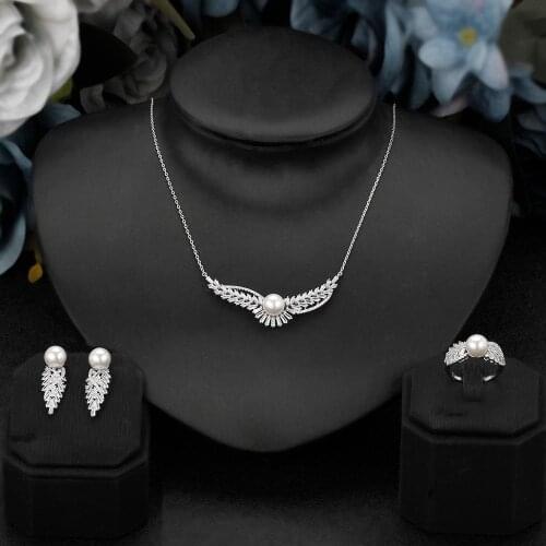 3pcs Bridal Cubic Zirconia Jewelry Sets Lobster Clasp Necklace For Women Party, Luxury Dubai Nigeria CZ Crystal Wedding Jewelry
