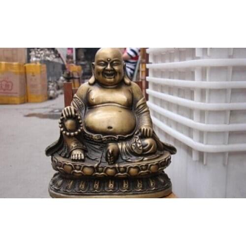 Free shipping S1183 Chinese Temple Folk Old Bronze Copper Mile MIROKU Future Maitreya Buddha Statue