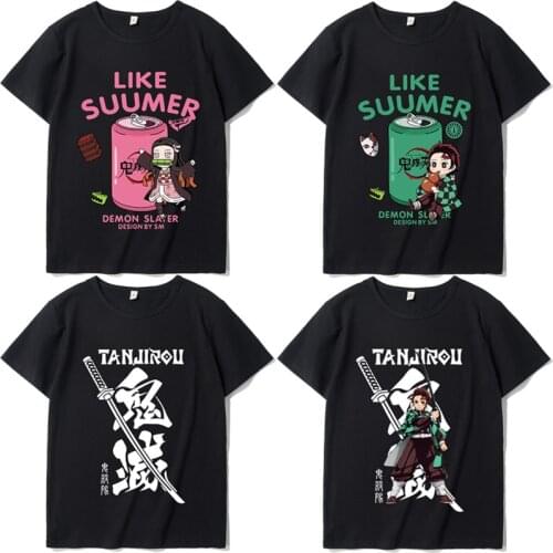 Cartoon T Shirt Demon Slayer Funny Kimetsu No Yaiba Printing Graphic Cotton Short Sleeve Hip Hop Top Tees Unisex Casual Gift