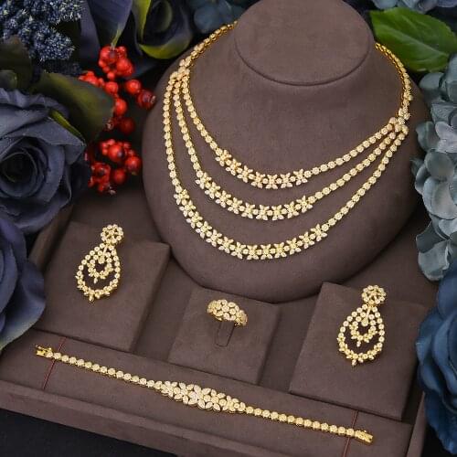 GODKI Famous Brand 3L ayers Luxury African Jewelry Sets For Women Wedding Party Zircon Crystal Dubai Bridal Jewelry Set Gift