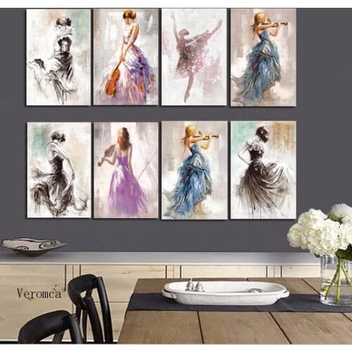 Ballet Dancing Girl Canvas Oil Painting Guitar Girl Portrait Poster and Prints Modern Wall Art Picture for Children Room Decor