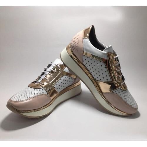 Women Genuine Leather Platform Sneakers Pink Spring Summer Fashion Casual Lightweight and Comfortable Design Breathable Shoes