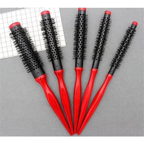 Small Size Cylinder Rolling Comb Aluminum Tube Bristle Nylon Wood Handle Mother-Child Hairbrush E186