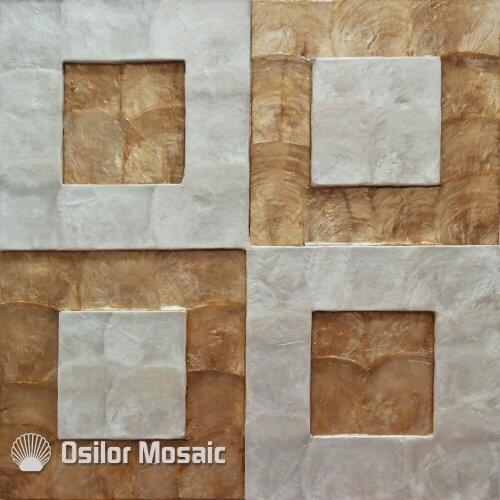 Natural golden and white color handcrafted capiz shell tile decorative board for living room decoration or ceiling decoration