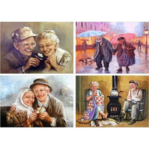 New 4 Pack Elderly Couples 5D DIY Diamond Painting Kits Full Drill Rhinestone Embroidery Cross Stitch Home Decor