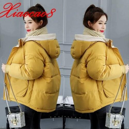 Oversized Hooded Cotton Padded Women Winter Coat Yellow Beige Green Parkas Korean Short Style Warm Outerwear Womens Jacket