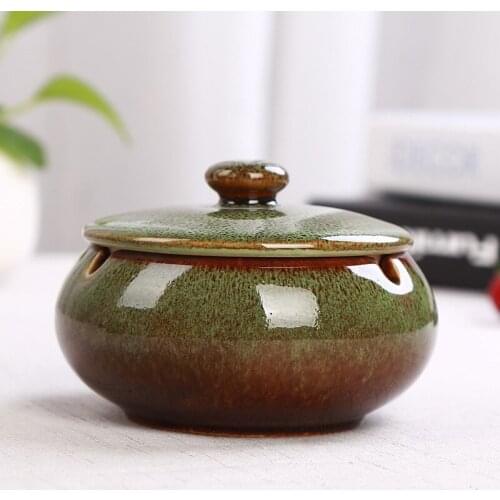 Retro Ceramic Ashtray Black Smokeless Ashtray With Lid Solid Color Ashtray For Home Decor Creative Smoking Accessories ZM814