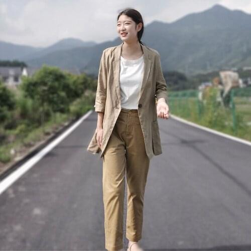 Cotton and linen women' Spring and summer new linen middle and long section thin section casual Blazers loose and thin wild coat