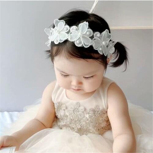 10pcs/Lot Girls Kids Lace Flowers Pearl Headband Infant Hair Accessories Turban Elastic Newborn Phtot Props Hairbands