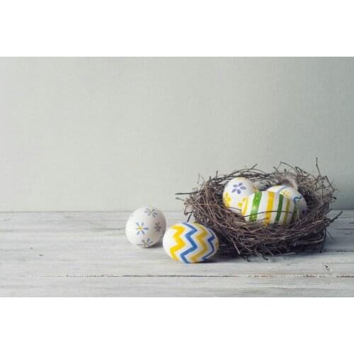 Holiday Backdrop Easter Wooden Board and Eggs Photography Background Baby Shower Celebration Photo Booth Studio Decor