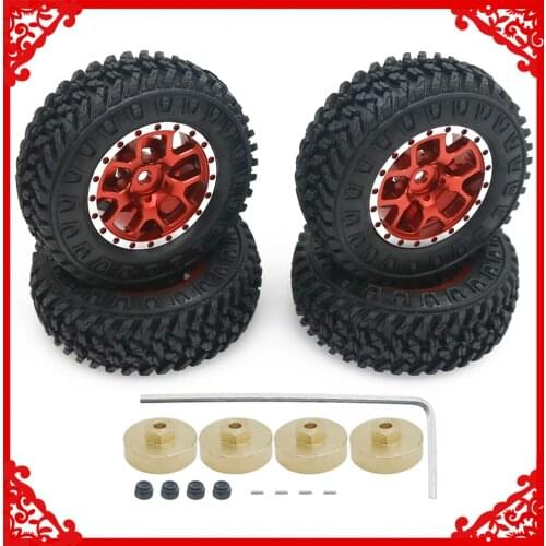 4 copper counterweight hex+alloy 7mm hex rim +rubber tire 1/24 Axial SCX24 1.3”wheel bead lock style no glue needed/M2 lock nut
