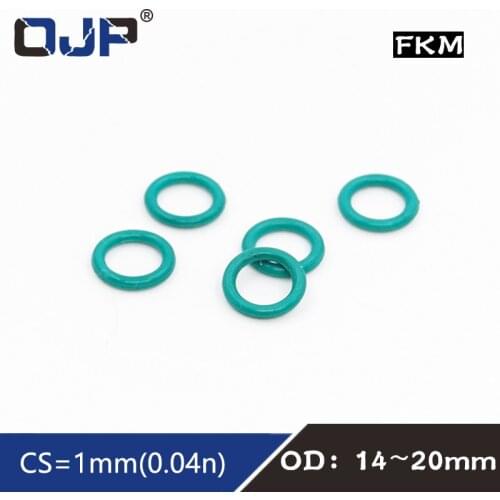 10PCS/lot Rubber Ring Green FKM O ring Seals 1mm Thickness OD14/15/16/18/19/20mm Rubber O-Rings Gasket Oil Rings Fuel Washer