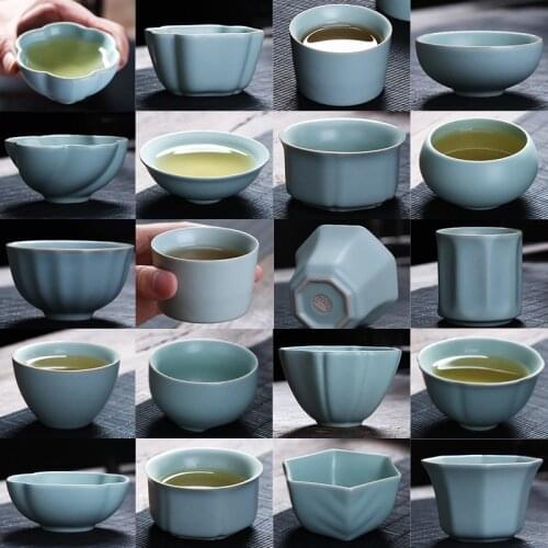 Ruyao Teacup Gift Ru-Porcelain Single Cup Kung Fu TeacupTeacup Ceramic Teacups Master Cup Single Cup Kung Fu Cup Tea Set Shop