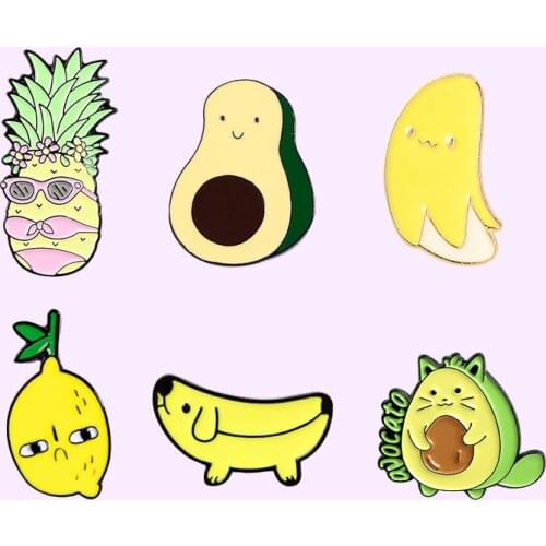 Cartoon Fruit Brooches for Women Men Yellow Lemon Avocado Banana Enamel Pins Backpacks Lapel Pin Cute Metal Badge Jewelry Gift