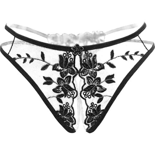 Sexy Erotic Panties Open Crotch Thongs Perspective Embroidery Underwear Women Crotchless Pantys Hollow Lingerie Femme G-String