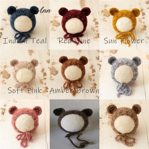 Newborn baby bear ear handmade knitted hat Multi Color infant Photo hat photograhpy studio shooting props