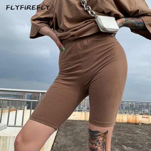 High waist short women solid elastic waist fitness cycling shorts vintage cotton short pants elegant black white summer 2020