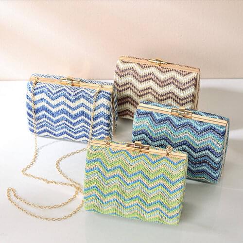 Fashion Casual Women Evening Bag Wave Stitching Color Metal Frame Buckle Lady Wedding Handbag Purse Wallet Banquet Party Clutch