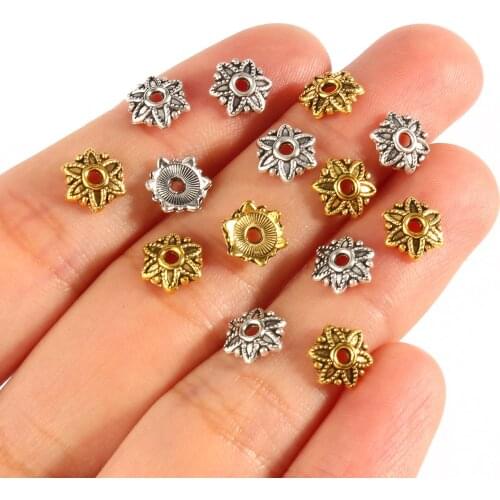 Tibetan Antique Gold Silver Color Beads End Caps Petal Shape Metal Beads Caps Needlework For Jewelry Diy Bracelet Accessories