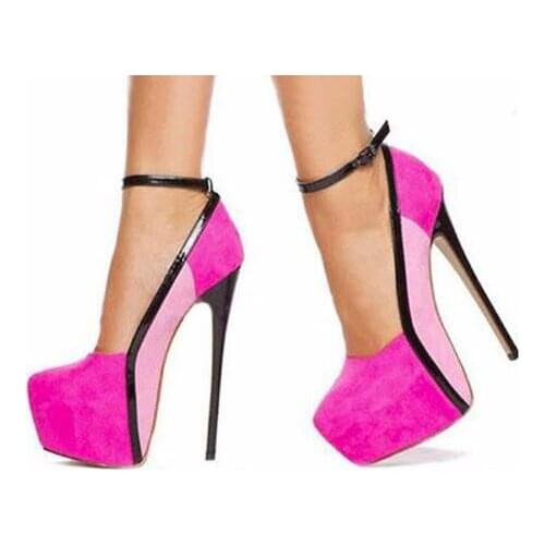 Sexy woman rose pink high platform super high heel pumps buckle high platform pumps real photo large size custom make