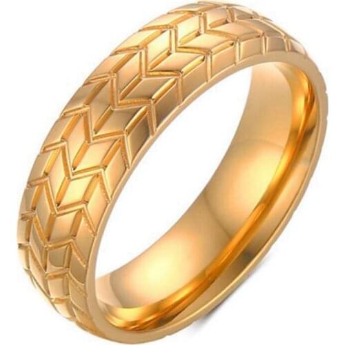 Vintage Stainless Steel Tire Rings for Men Women Silver Gold Color Grooved Engraved Rings Engagement Trendy Jewelry