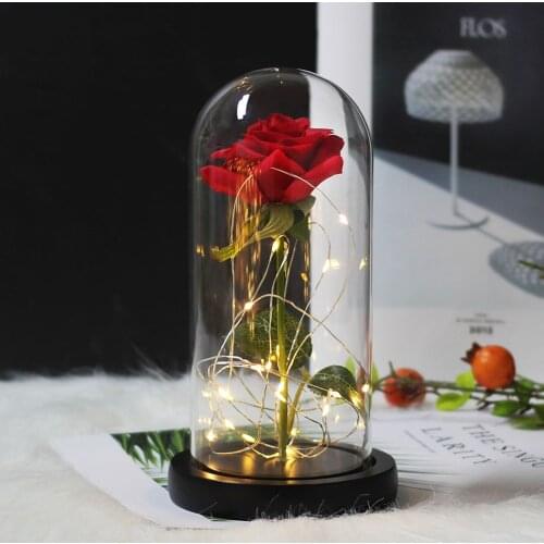 The Eternal Life of Crystal Flowers and Pink Beast LED Battery Lamp Valentines Day Birthday Gift Mothers Home Decoration