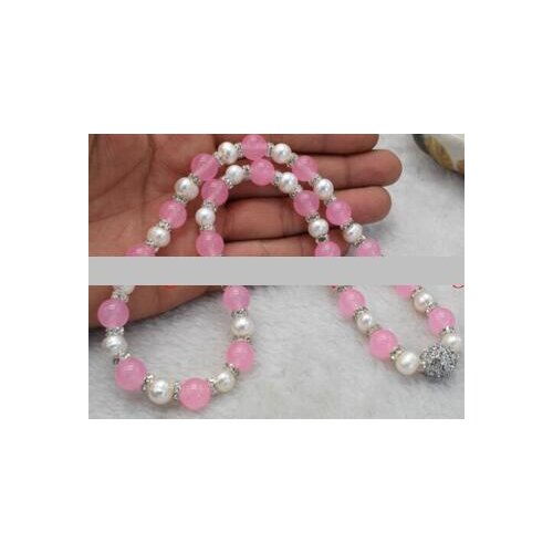 Excellent Genuine White Pearl Green Jade 18KGP Crystal Necklace 18"A