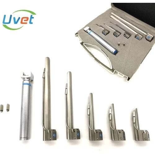 Uvet Veterinary Animal anesthesia laryngoscope LED throat trachea Intubation optical fiber 5blade Anesthesia animal laryngoscope