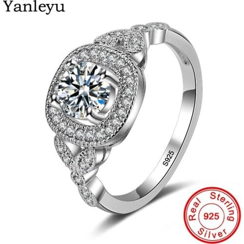 Yanleyu Luxury Female Bridal Wedding Rings for Women Original Solid 925 Sterling Silver AAA Cubic Zircon Engagement Ring PR225