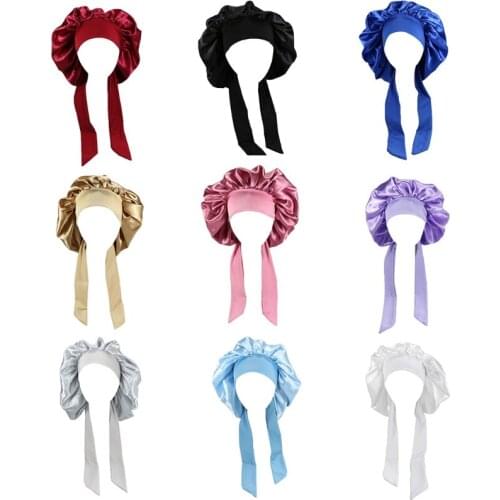 Womens Floral Silky Polyester Night Sleeping Cap Hair Bonnet Hat Head Cover Satin Turban