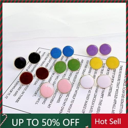 Needle Geometric Earrings for Women Temperament Gentle French Style Colorful Personality Small Round Earrings Jewelr